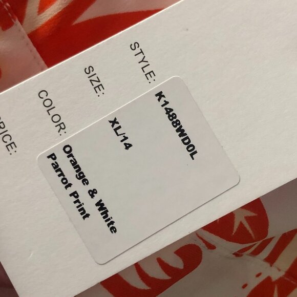 Unique Vintage White Orange Parrot Empire Waist Puff Sleeve Midi Dress - NWT - Picture 6 of 11